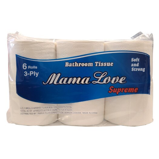 MAMA LOVE SUPREME BATHROOM TISSUE 3ply 1/5pk/6rolls/30 Total Rolls
